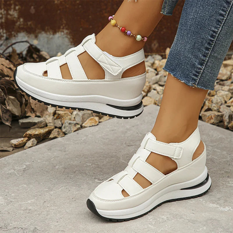 Women's cut-out platform sneakers with hook-and-loop straps