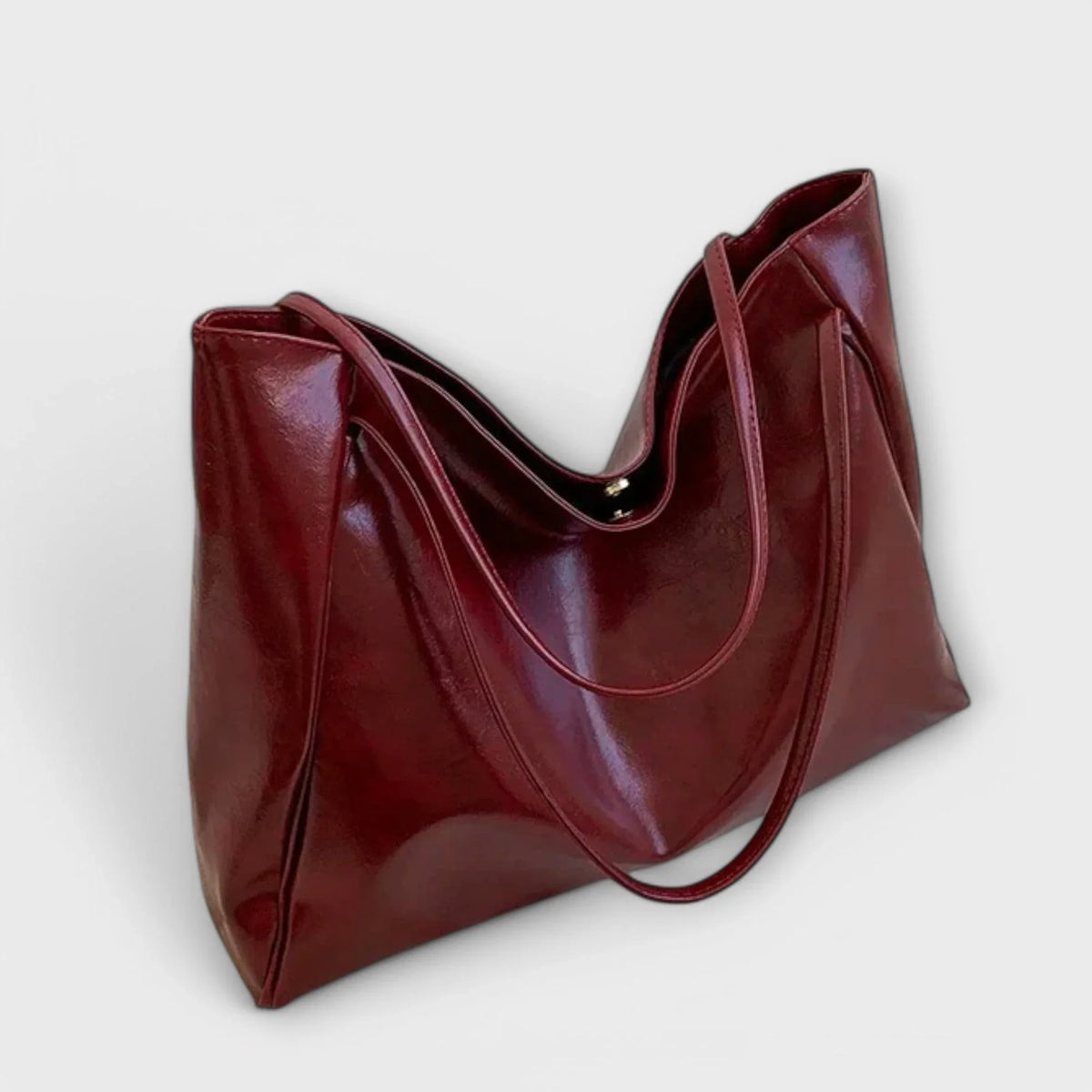 Women's faux-leather tote bag with open-top and thin straps