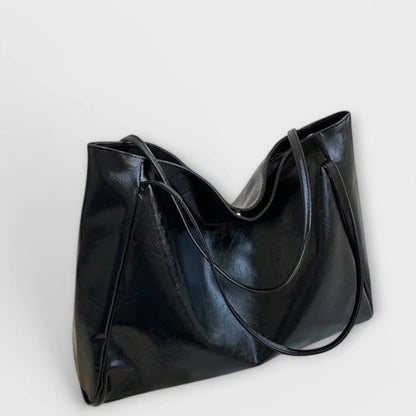 Women's faux-leather tote bag with open-top and thin straps