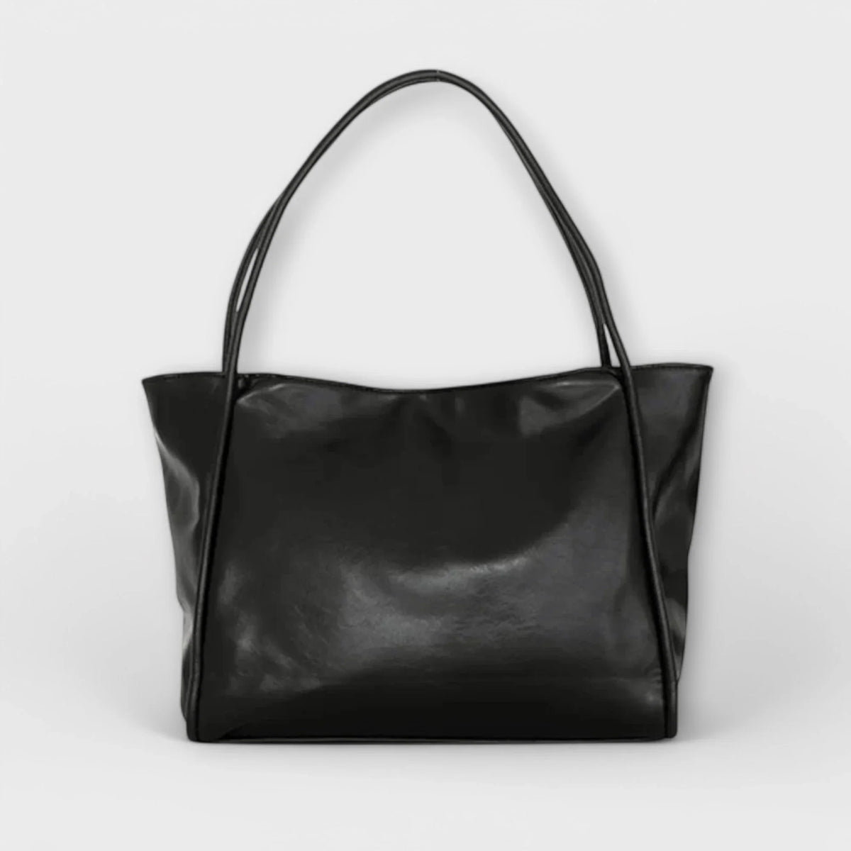Women's faux-leather tote bag with open-top and thin straps – Black