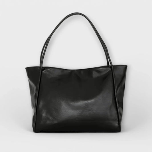 Women's faux-leather tote bag with open-top and thin straps – Black