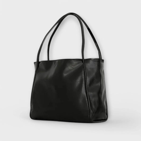 Women's faux-leather tote bag with open-top and thin straps