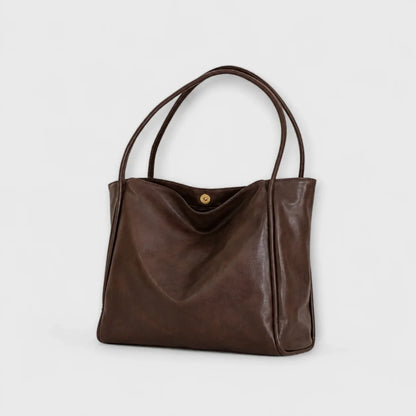 Women's faux-leather tote bag with open-top and thin straps