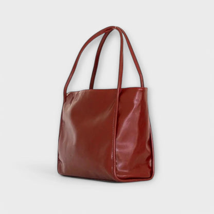 Women's faux-leather tote bag with open-top and thin straps