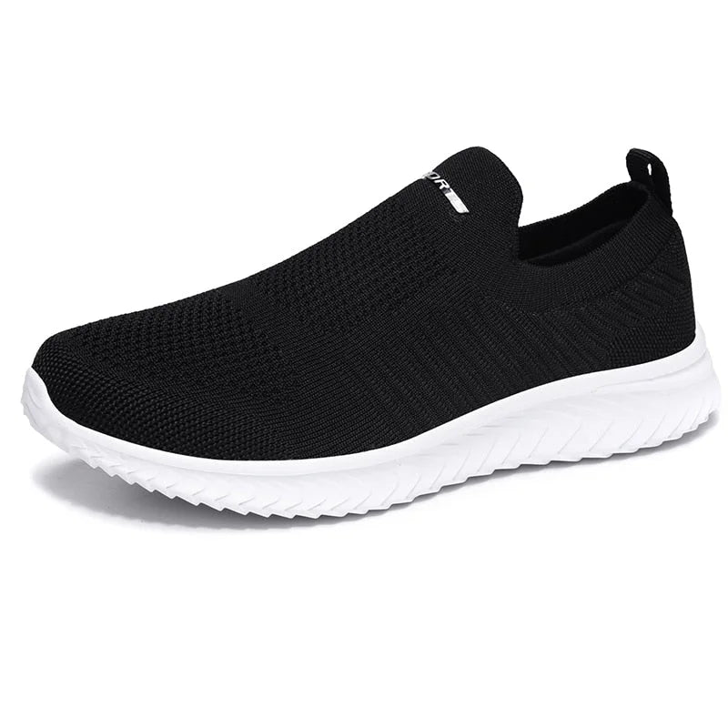 Women's knit slip-on athletic sneakers with arch support – Black White