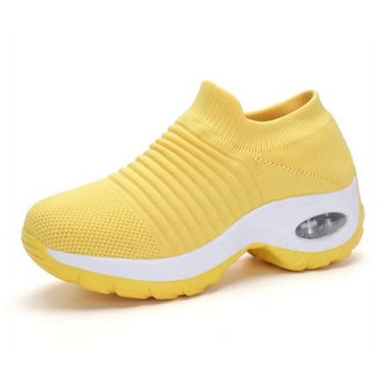 Women's knit slip-on sneakers with arch support and air-cushion sole – Yellow