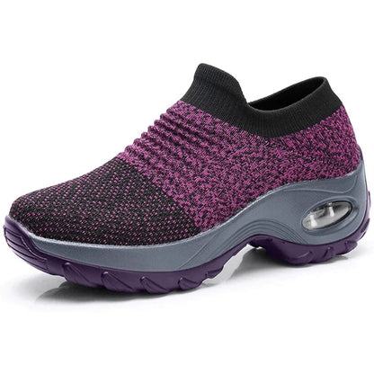 Women's knit slip-on sneakers with arch support and air-cushion sole – Purple