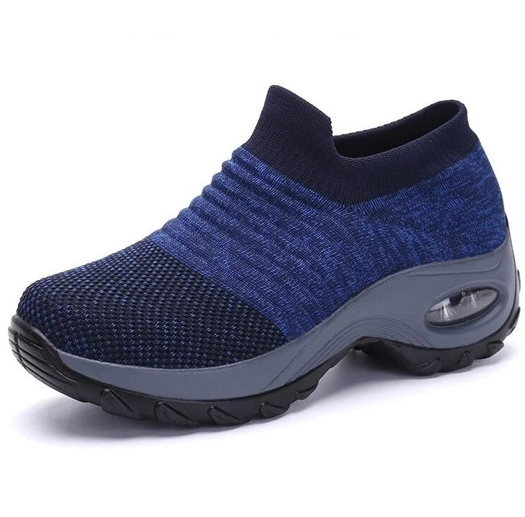 Women's knit slip-on sneakers with arch support and air-cushion sole – Blue (Gray Sole)
