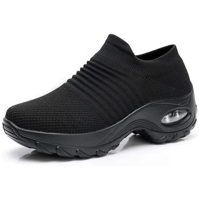 Women's knit slip-on sneakers with arch support and air-cushion sole – All Black