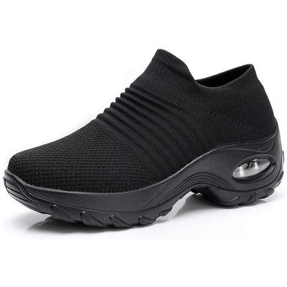 Women's knit slip-on sneakers with arch support and air-cushion sole – All Black