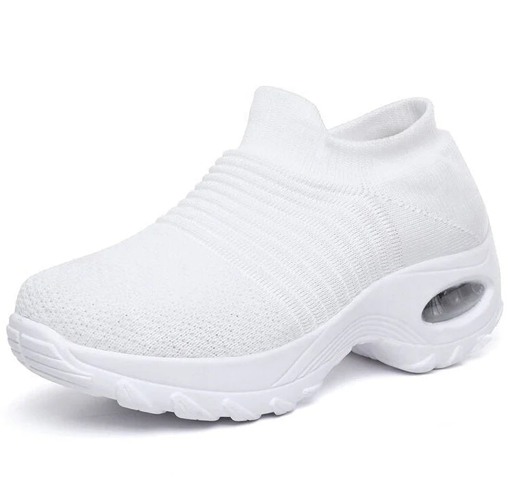 Women's knit slip-on sneakers with arch support and air-cushion sole – All White