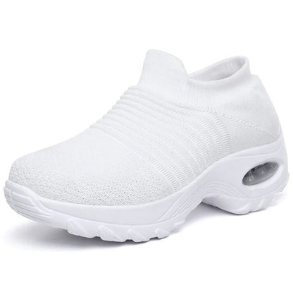 Women's knit slip-on sneakers with arch support and air-cushion sole – All White