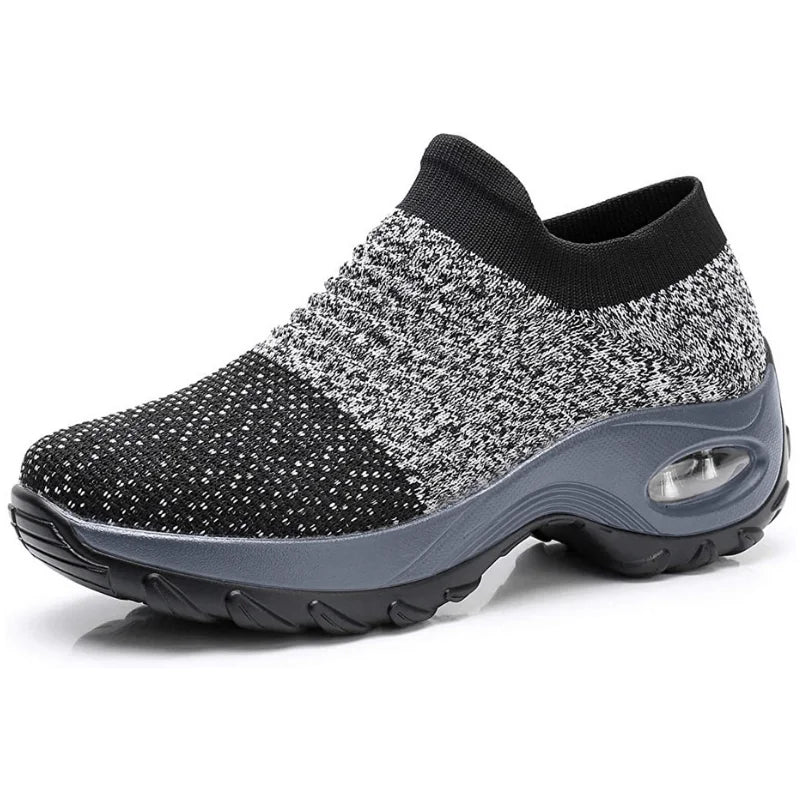 Women's knit slip-on sneakers with arch support and air-cushion sole – Gray