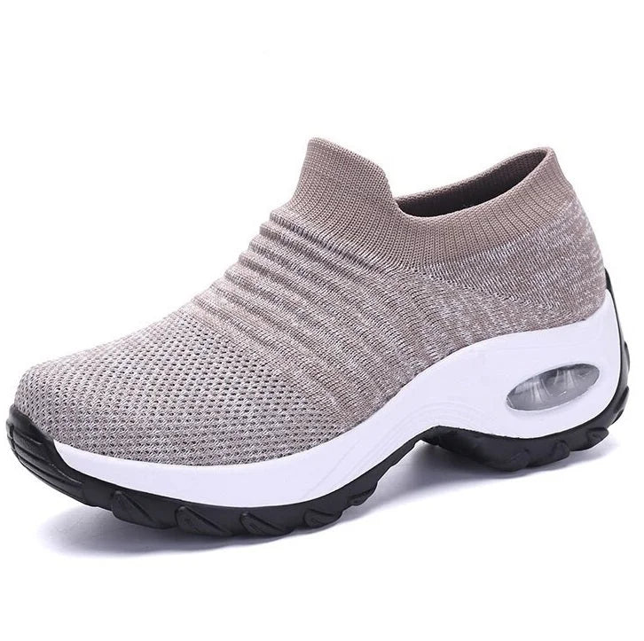 Women's knit slip-on sneakers with arch support and air-cushion sole – Khaki