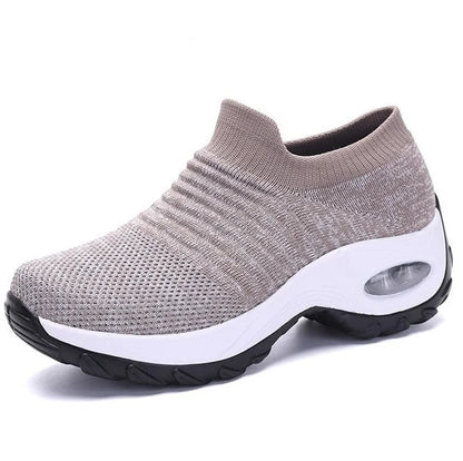 Women's knit slip-on sneakers with arch support and air-cushion sole – Khaki