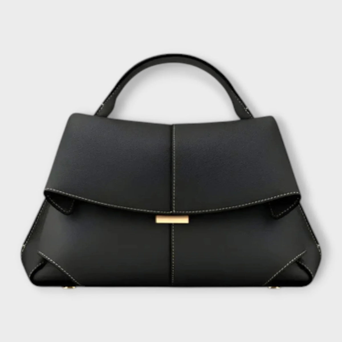 Women's leather top-handle handbag with flap closure and contrast stitching – Black