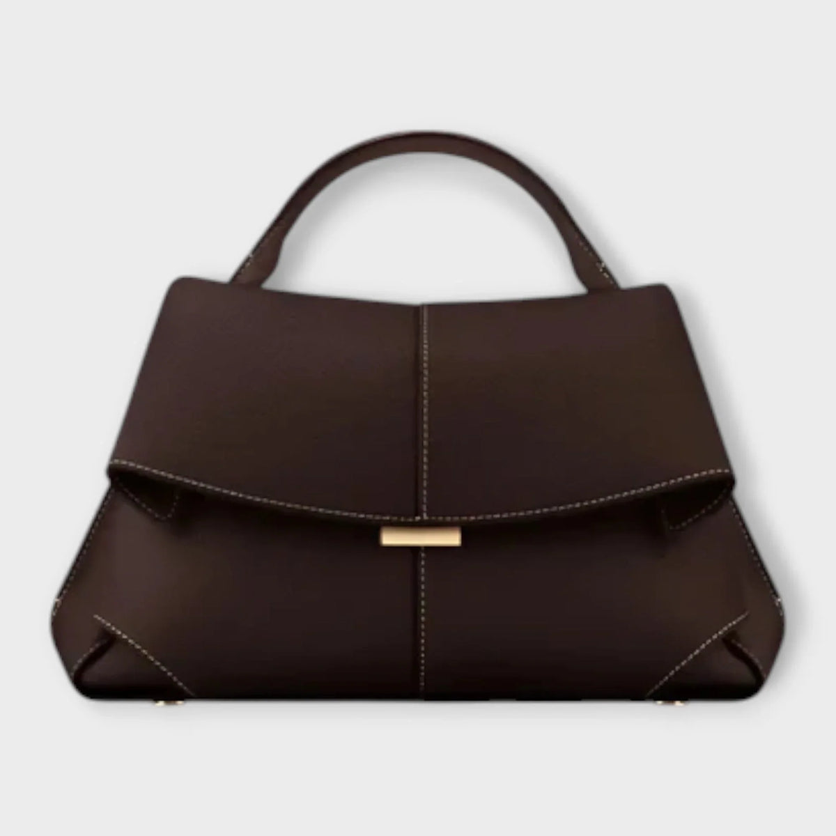 Women's leather top-handle handbag with flap closure and contrast stitching – Bordeaux