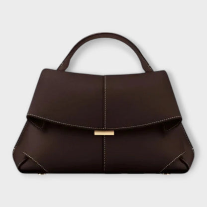 Women's leather top-handle handbag with flap closure and contrast stitching – Bordeaux