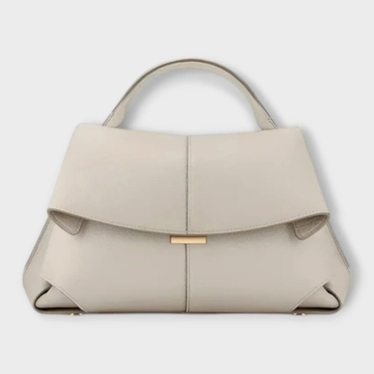 Women's leather top-handle handbag with flap closure and contrast stitching – White