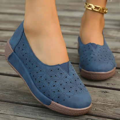 Women's perforated platform slip-on loafers with sole