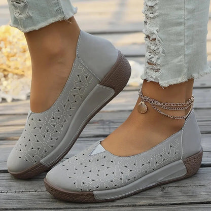 Women's perforated platform slip-on loafers with sole – Grey