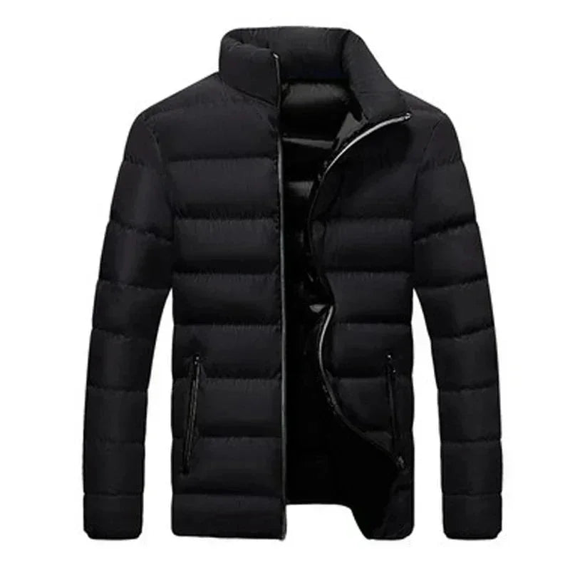 Women's quilted thermal puffer jacket with stand-collar full-zip – Black