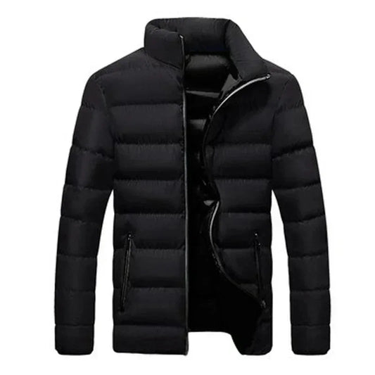 Women's quilted thermal puffer jacket with stand-collar full-zip – Black