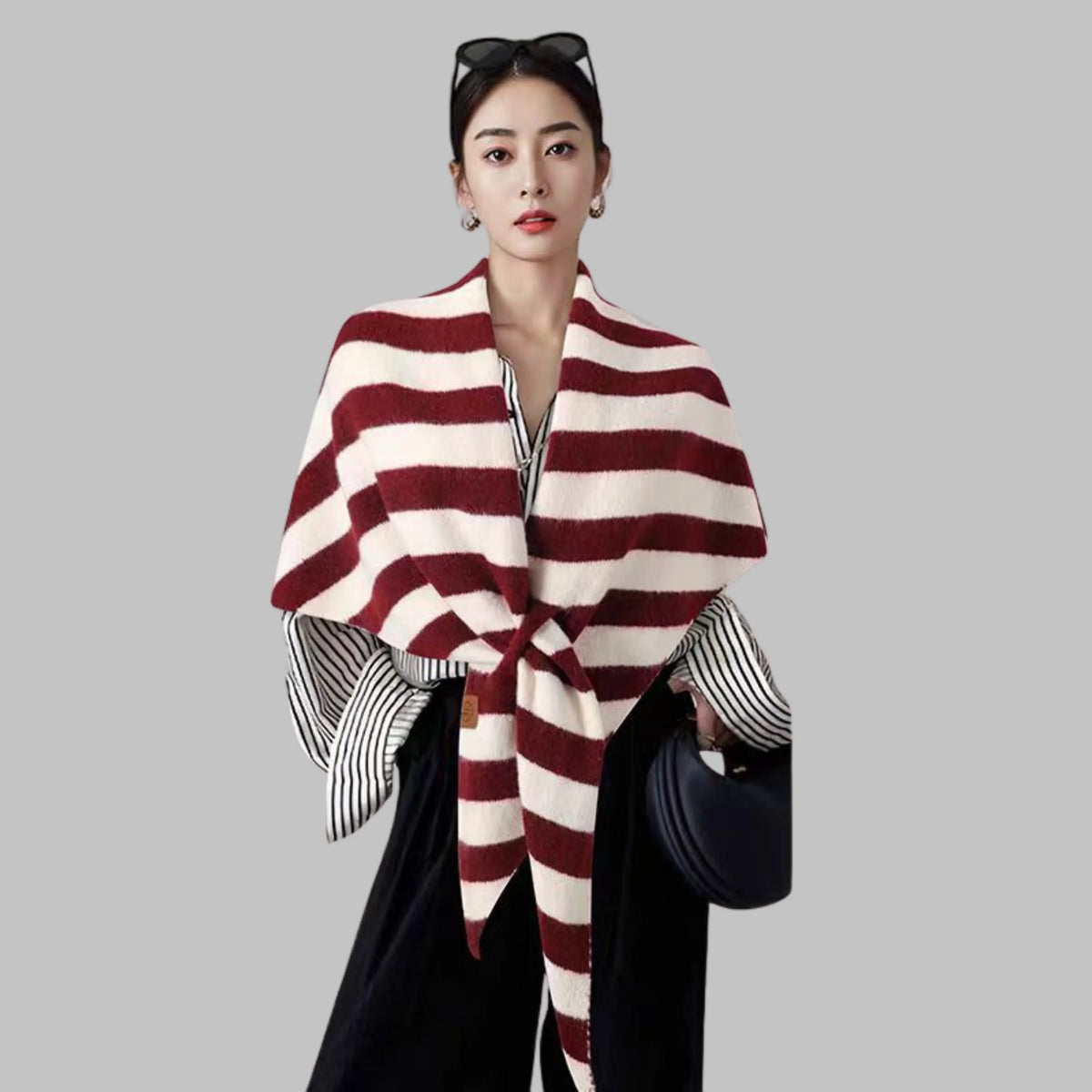 Women's bold horizontal striped soft knit triangle shawl