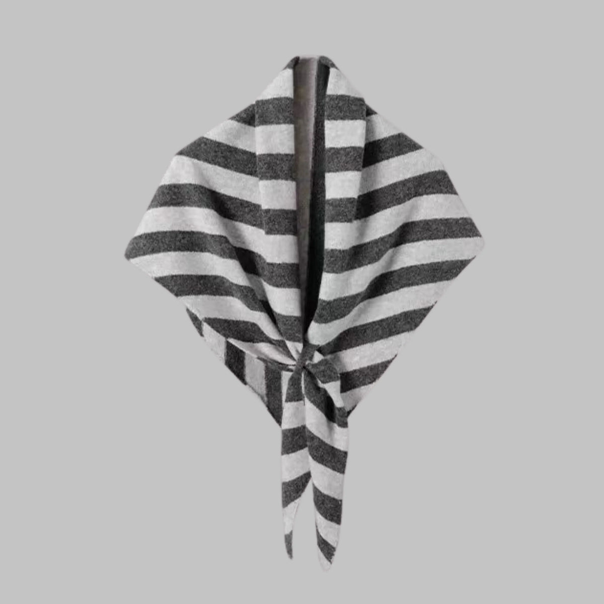Women's bold horizontal striped soft knit triangle shawl – Grey Striped