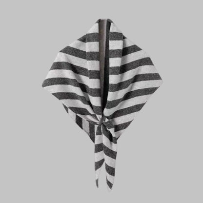 Women's bold horizontal striped soft knit triangle shawl – Grey Striped
