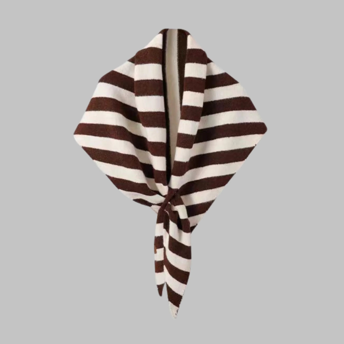 Women's bold horizontal striped soft knit triangle shawl – Khaki Striped