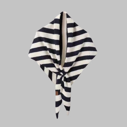 Women's bold horizontal striped soft knit triangle shawl – Navy Striped
