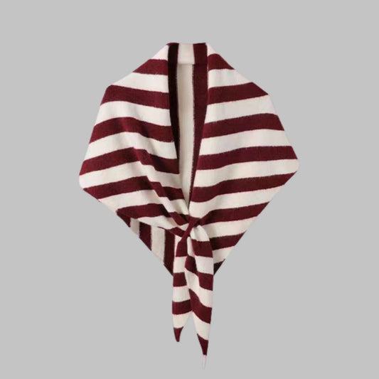 Women's bold horizontal striped soft knit triangle shawl – Red Striped