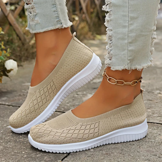 Women's breathable knit athletic slip-ons with anti-slip sole – Apricot