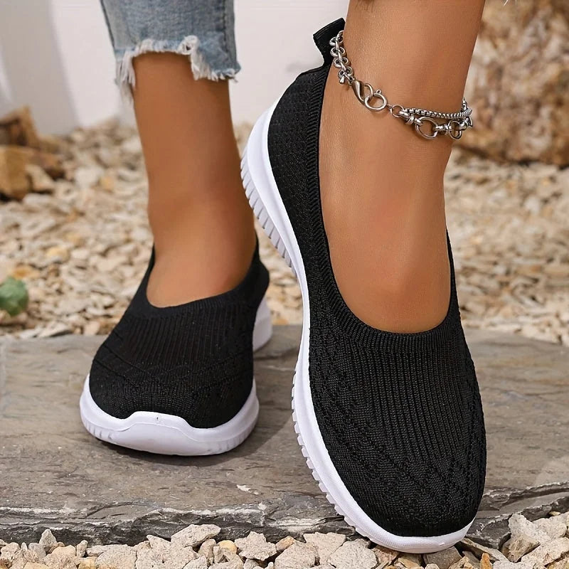 Women's breathable knit athletic slip-ons with anti-slip sole – Black
