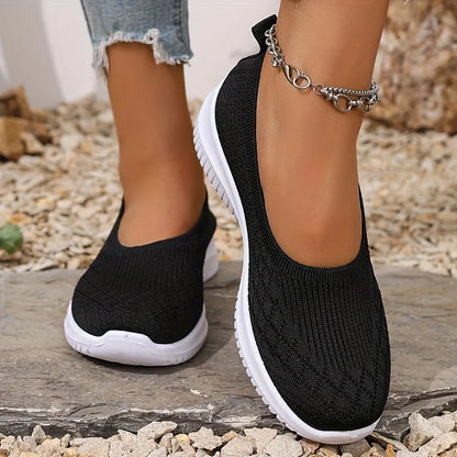 Women's breathable knit athletic slip-ons with anti-slip sole – Black