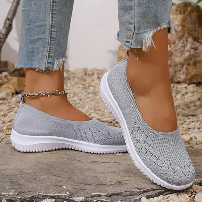 Women's breathable knit athletic slip-ons with anti-slip sole – Grey