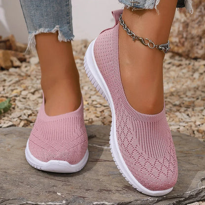 Women's breathable knit athletic slip-ons with anti-slip sole – Pink