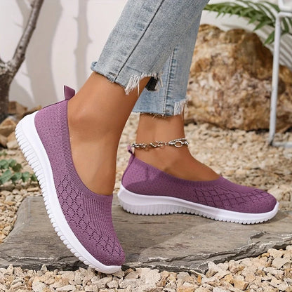 Women's breathable knit athletic slip-ons with anti-slip sole – Purple