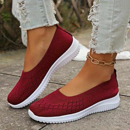 Women's breathable knit athletic slip-ons with anti-slip sole – Red