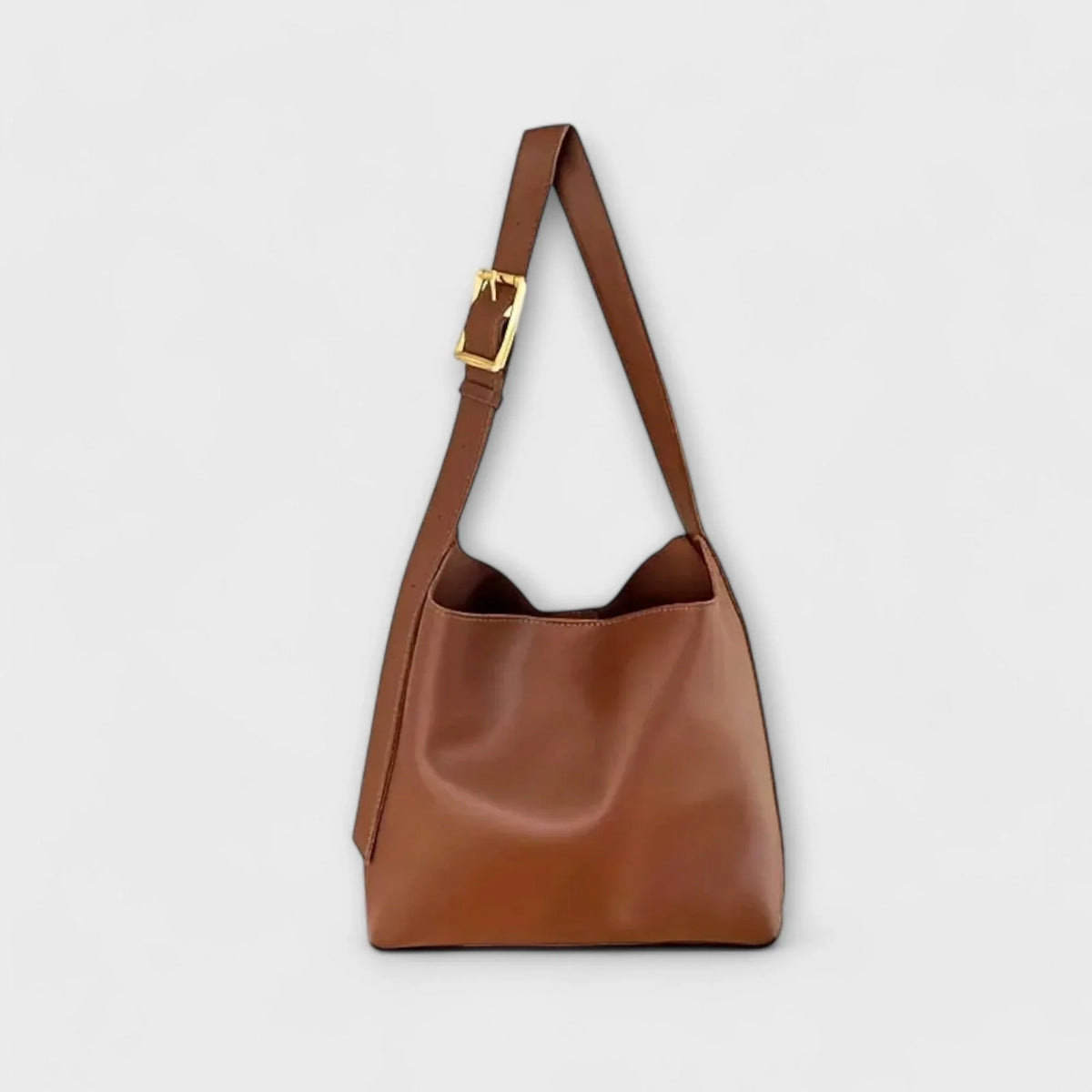 Women's faux leather hobo shoulder bag with adjustable buckle strap – Brown