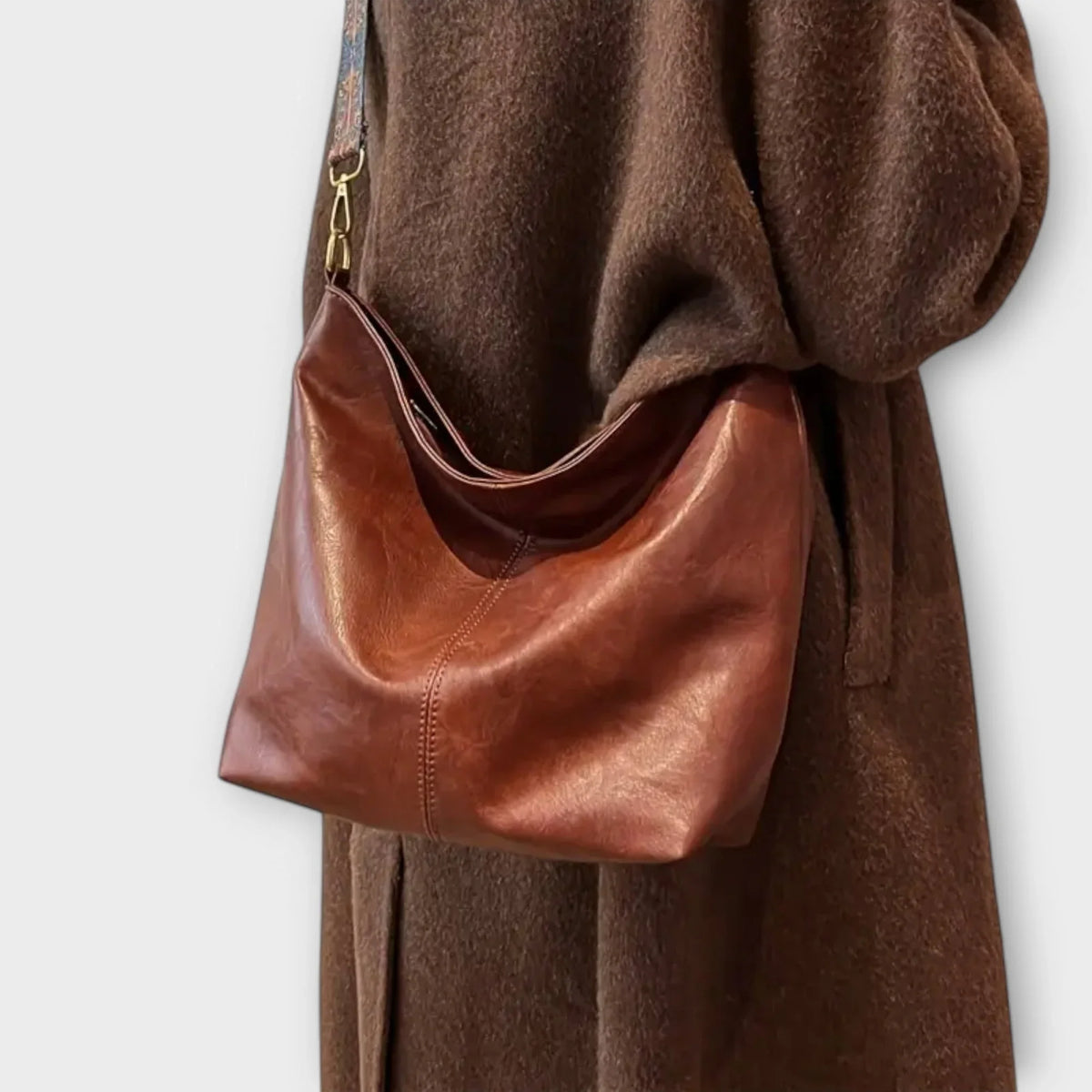 Women's faux-leather hobo shoulder bag with wide geometric strap
