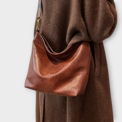 Women's faux-leather hobo shoulder bag with wide geometric strap