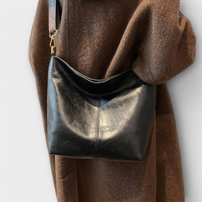Women's faux-leather hobo shoulder bag with wide geometric strap