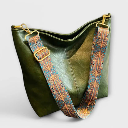 Women's faux-leather hobo shoulder bag with wide geometric strap – Green