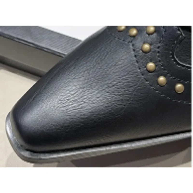 Women's studded western mid-calf boots with pointed-toe and block-heel