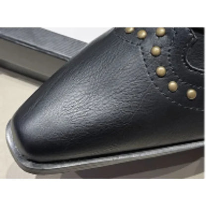Women's studded western mid-calf boots with pointed-toe and block-heel