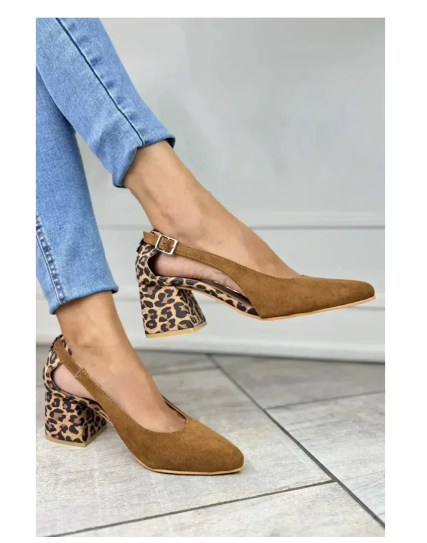 Women's suede leopard d'orsay block-heel slingbacks with pointed-toe – Light Brown