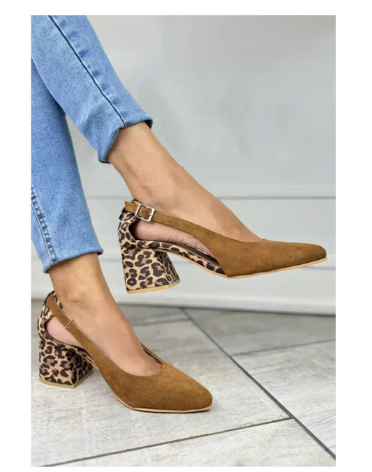 Women's suede leopard d'orsay block-heel slingbacks with pointed-toe – Light Brown