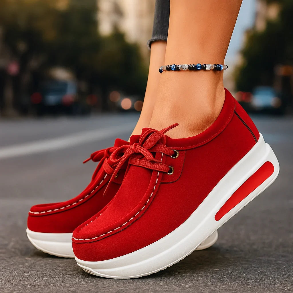 Women's suede platform lace-up sneakers with moc-toe stitching